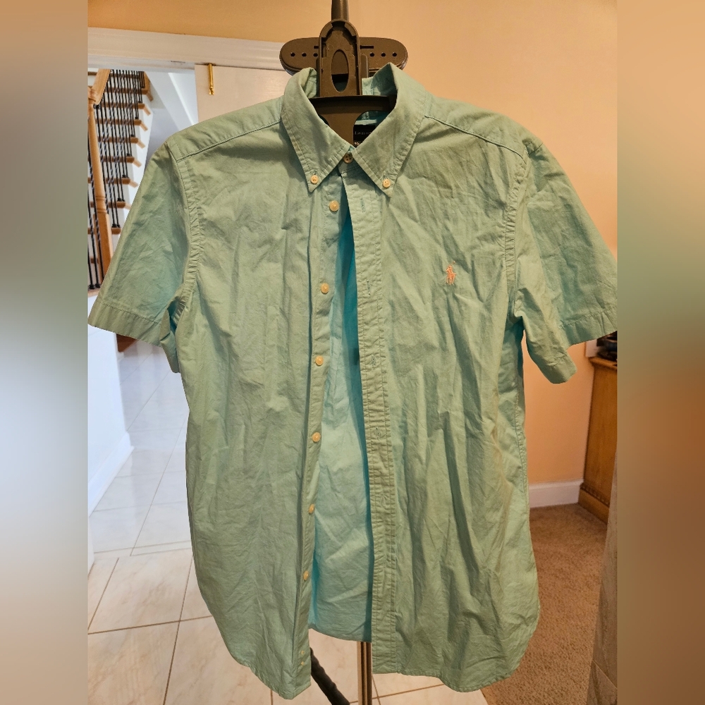 Ralph Lauren Boy's Short-Sleeve Button-Down Shirt - Mint Green. Sz 14/16